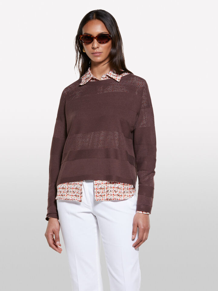 Brown boat neck sweater - women's boat neck sweaters - Dark Brown | Sisley image number 4